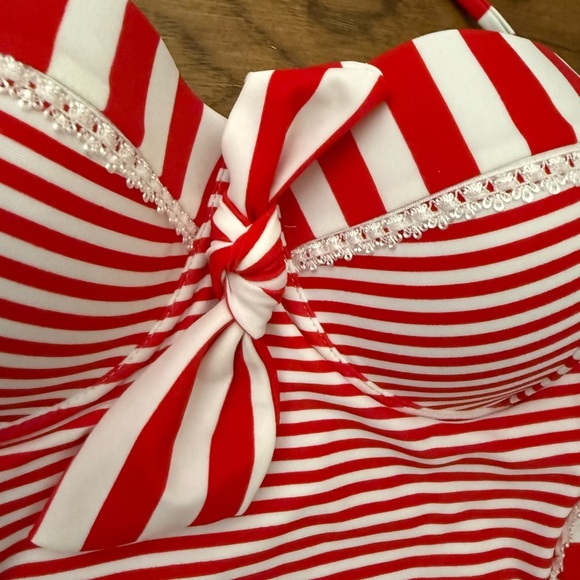 NWT - Belsira Neck-holder Candy Striped Vintage Style Swimsuit (RED) - Picture 6 of 12